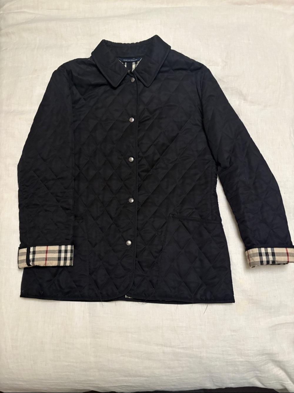 Burberry Black Quilted Utility Jacket with Signature Check Cuffs